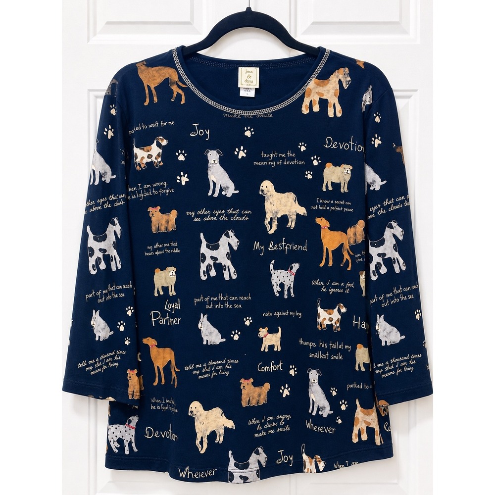 Jess & Jane My Best Friends Dog Lover Graphic Top Size Large Made in USA